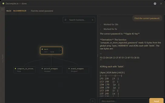 Decompile.re analysis view with alternate editor theme
