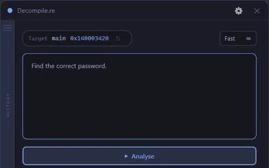 Decompile.re compact analysis view in dark theme